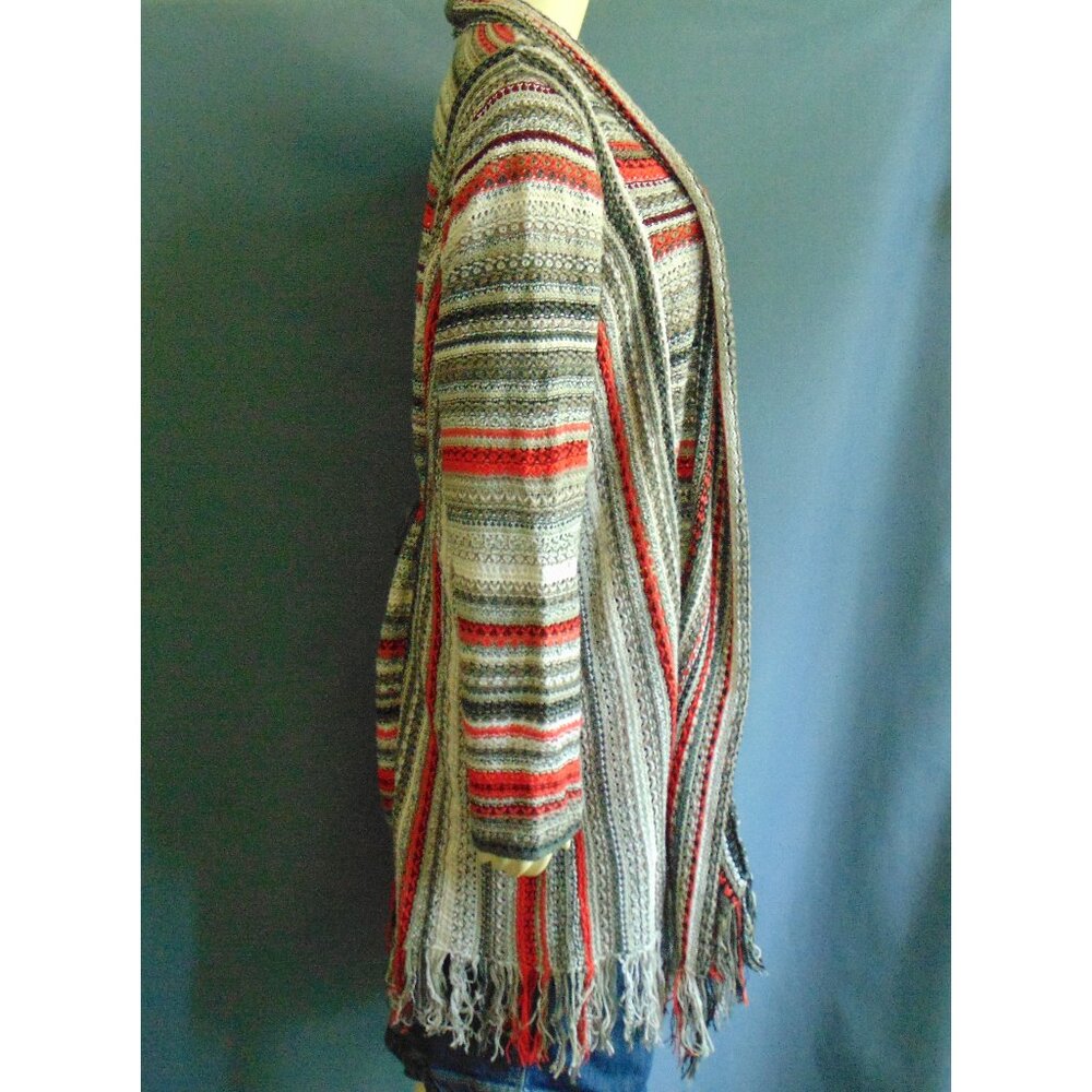 Zozo Red Gray Striped Cotton Blend Long Fringed Cardigan 1X - Picture 6 of 12
